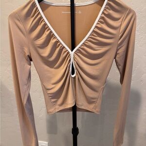 Abercrombie & Fitch Beige Ruched V-Neck Crop Top